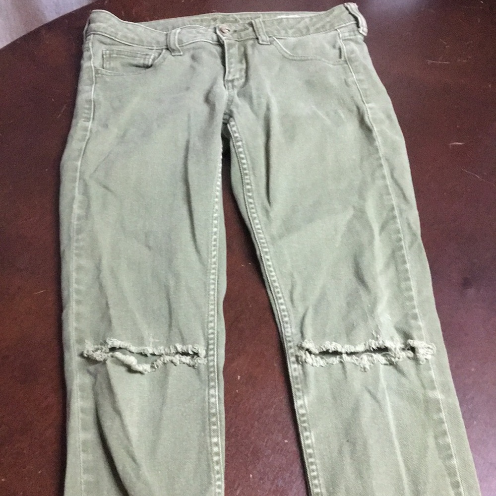 Army green skinny jeans